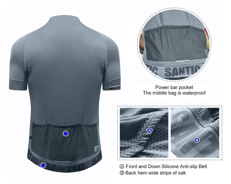 Santic قميص دراجات سانيتيك للرجال بأكمام قصيرة مع 3 جيوب خلفية بسحاب نصفى قابل للتنفس يمتص الرطوبة يجف بسرعة للركوب - Image 4